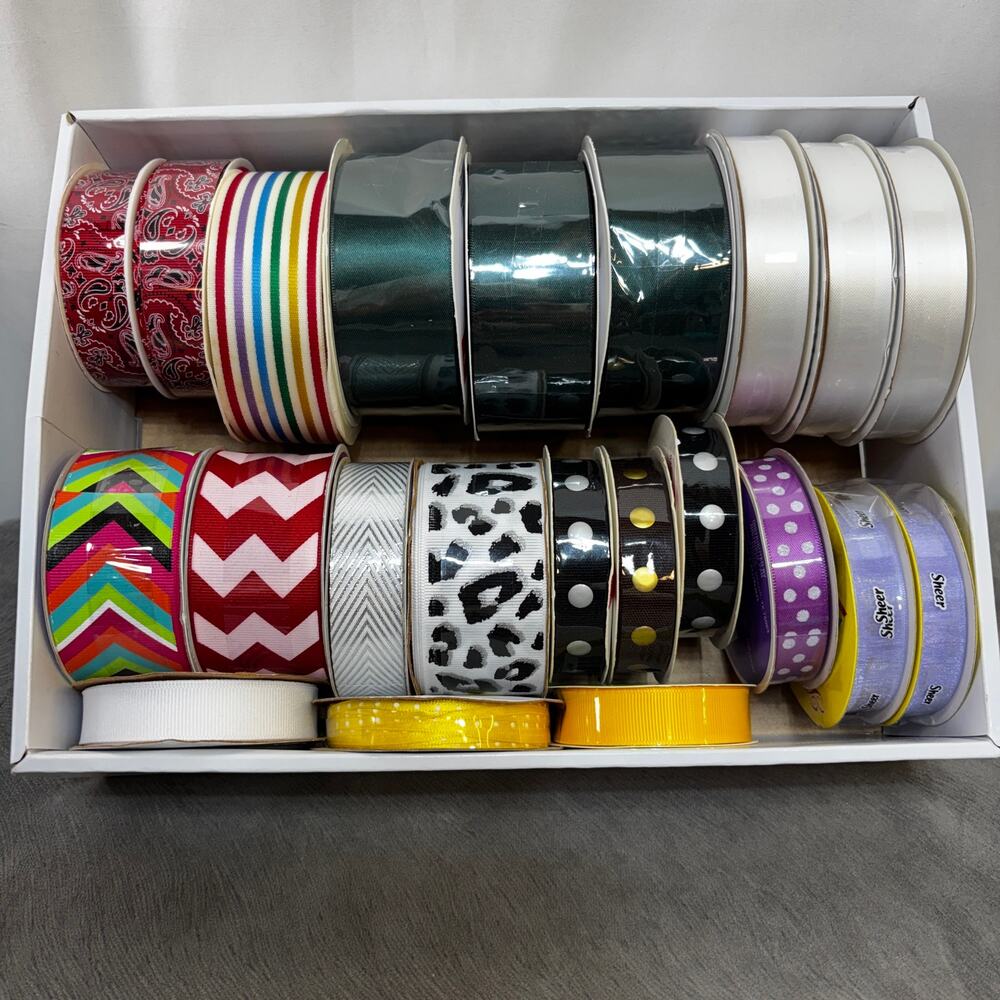 Assorted 22 Rolls of Crafting Ribbon Destash Grosgrain Sheer Satin Mostly New